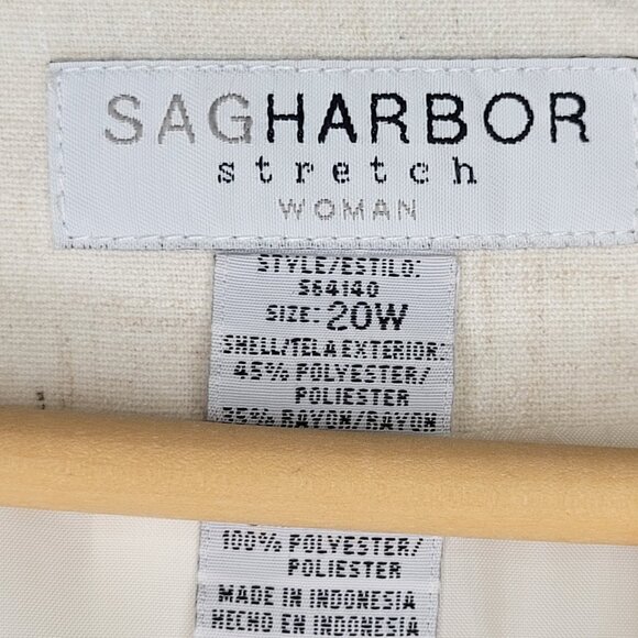 Linen Blend Open Front Collared Cream Blazer Size 20W - Picture 3 of 5